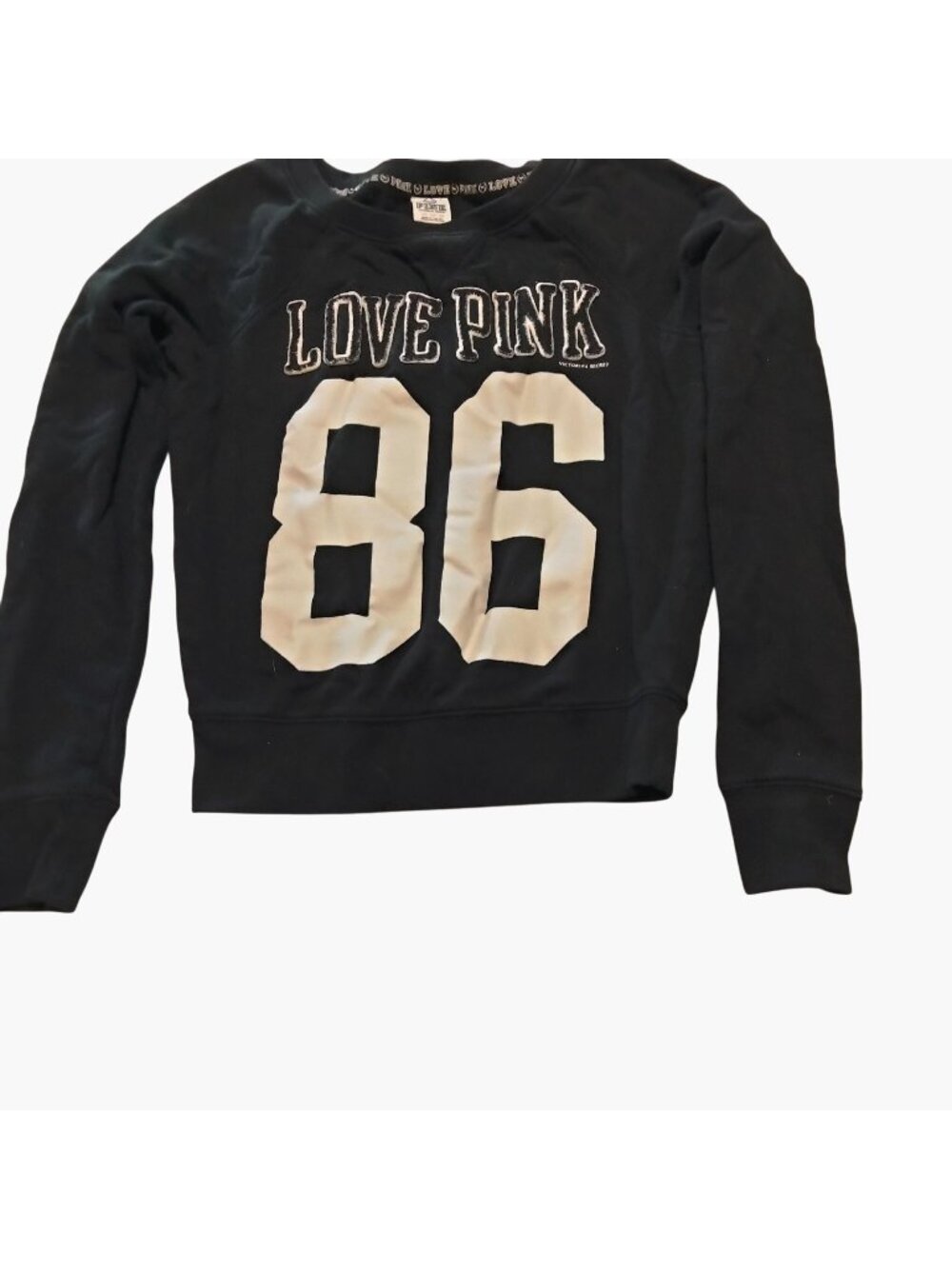 Victorias Secret Pink Love 86 Long Sleeve Black Pullover Sweatshirt XS